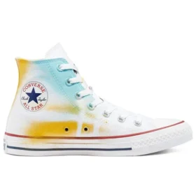 Chuck Taylor All Star High de lona pintada a mano «Blanco, amarillo y azul»