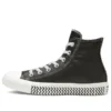 Chuck Taylor All Star Mission-V de piel, caña alta, suela con patrón ondulado, negro y blanco «Black White»