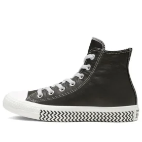 Chuck Taylor All Star Mission-V de piel, caña alta, suela con patrón ondulado, negro y blanco «Black White»