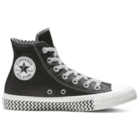 Chuck Taylor All Star Mission-V de piel, caña alta, suela con patrón ondulado, negro y blanco «Black White»