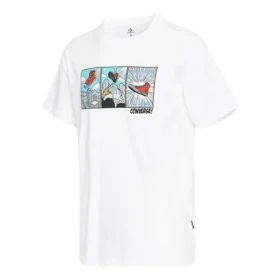 Converse para hombre, color liso, estampado en el pecho, cuello redondo, manga corta, blanco