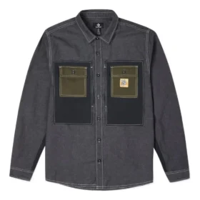 Converse para hombre Flowers Small Logo Retro Splicing Contrasting Colors Woven Chaqueta Negra oscura