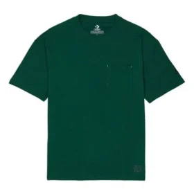 Converse Renew para hombre, color liso, holgado, con bolsillo, manga corta, verde