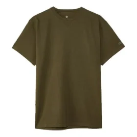 Converse x Kim Jones para hombre, camiseta deportiva de cuello redondo y manga corta, color liso, con etiqueta pequeña, verde oliva