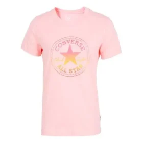 Estampado de letras, cuello redondo, manga corta, rosa