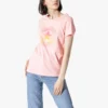 Estampado de letras, cuello redondo, manga corta, rosa