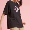Holgada, estampada, cuello redondo, manga corta, negro