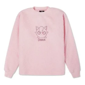 Jersey de cuello redondo de ante con bordado de dibujos animados de la colaboración Converse x POKEMON, color rosa