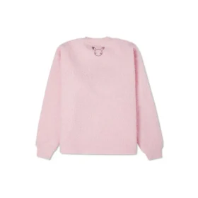 Jersey de cuello redondo de ante con bordado de dibujos animados de la colaboración Converse x POKEMON, color rosa