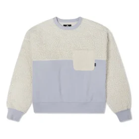 Jersey de cuello redondo de lana de cordero con costuras, color blanco leche