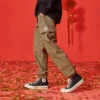 Pantalones de color liso con cintura elástica Tallas asiáticas «Verde oliva»