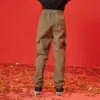 Pantalones de color liso con cintura elástica Tallas asiáticas «Verde oliva»