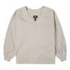 Sudadera con capucha de punto suelto de color liso y cuello en V, color beige
