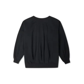 Sudadera con capucha de punto suelto y cuello en V, color liso, negra