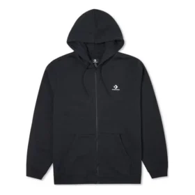 Sudadera con capucha y cremallera completa Go-To con estrella bordada y corte estándar, tallas asiáticas «Negro»