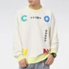 Sudadera con cuello redondo y estampado de letras en contraste, talla asiática, «Blanco»