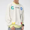 Sudadera con cuello redondo y estampado de letras en contraste, talla asiática, «Blanco»