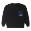 Sudadera con cuello redondo y parches de denim – Tallas asiáticas «Black»