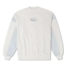 Sudadera de cuello redondo con parches de denim Tallas asiáticas «Blanco»