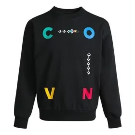 Sudadera deportiva de cuello redondo con letras en contraste Tallas asiáticas «Negro»